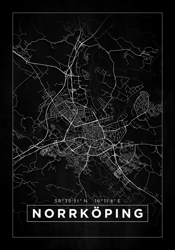 Mapa - Norrköping - Cartaz Preto