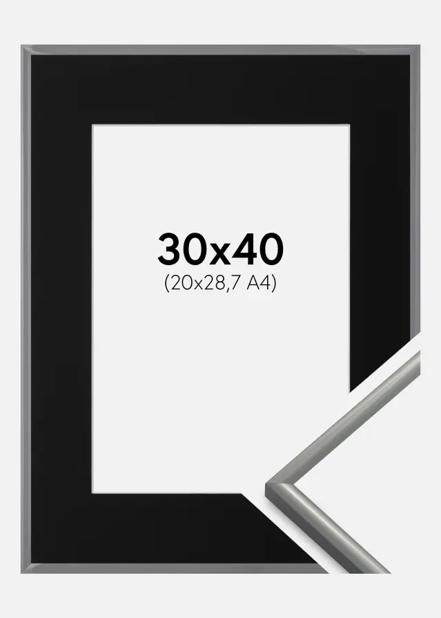 Moldura New Lifestyle Cinzento-claro 30x40 cm - Passe-partout Preto 21x29,7 cm