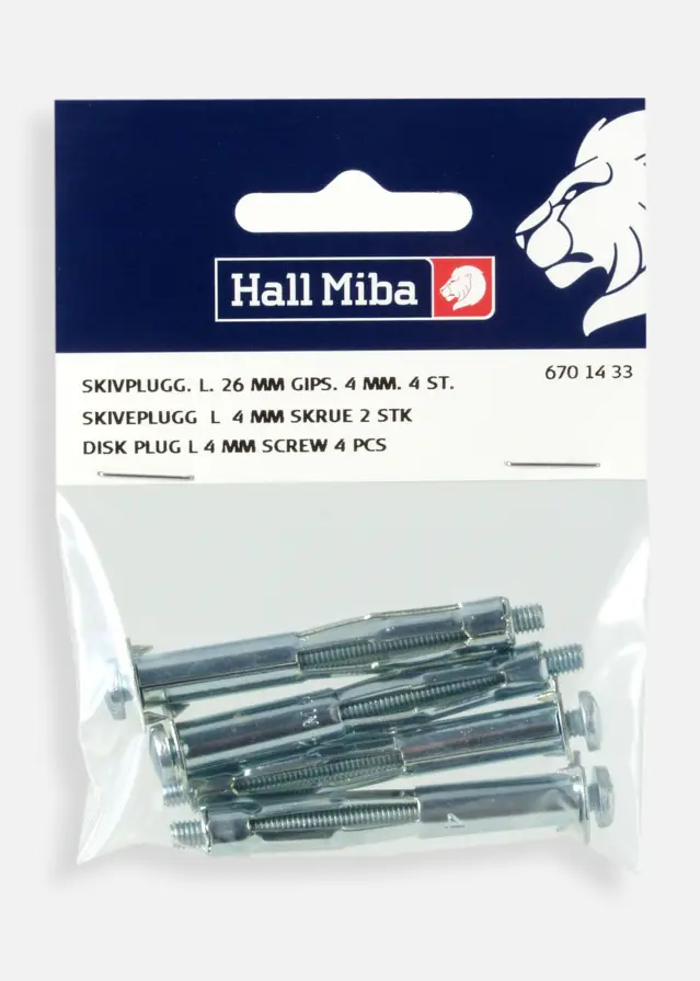 Parafusos e buchas para paredes de gesso L 4 mm - 4 un.