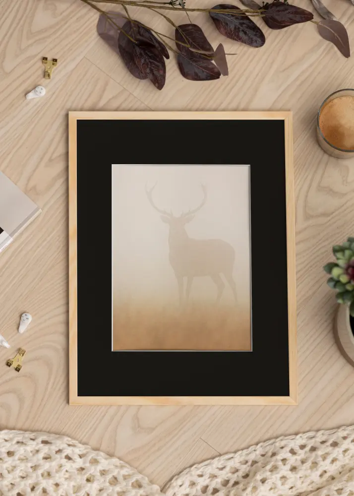 Moldura Galant Pinho 30x40 cm - Passe-partout Preto 21x29,7 cm (A4)