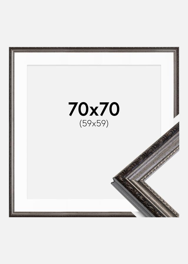 Moldura Abisko Prateado 70x70 cm - Passe-partout Branco 60x60 cm