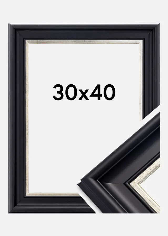 Moldura Dalarna Vidro acrílico Preto-Prateado 30x40 cm