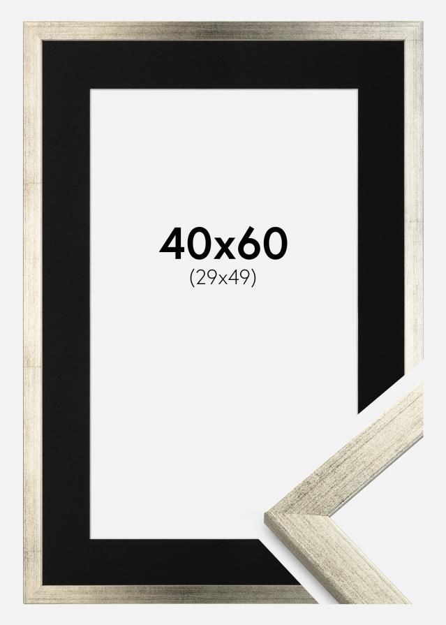 Moldura Stilren Prateado 40x60 cm - Passe-partout Preto 30x50 cm