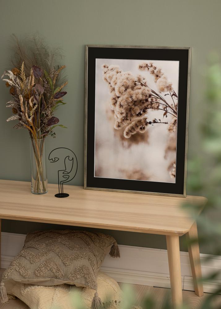 Moldura Galant Prateado 30x40 cm - Passe-partout Preto 18x27 cm