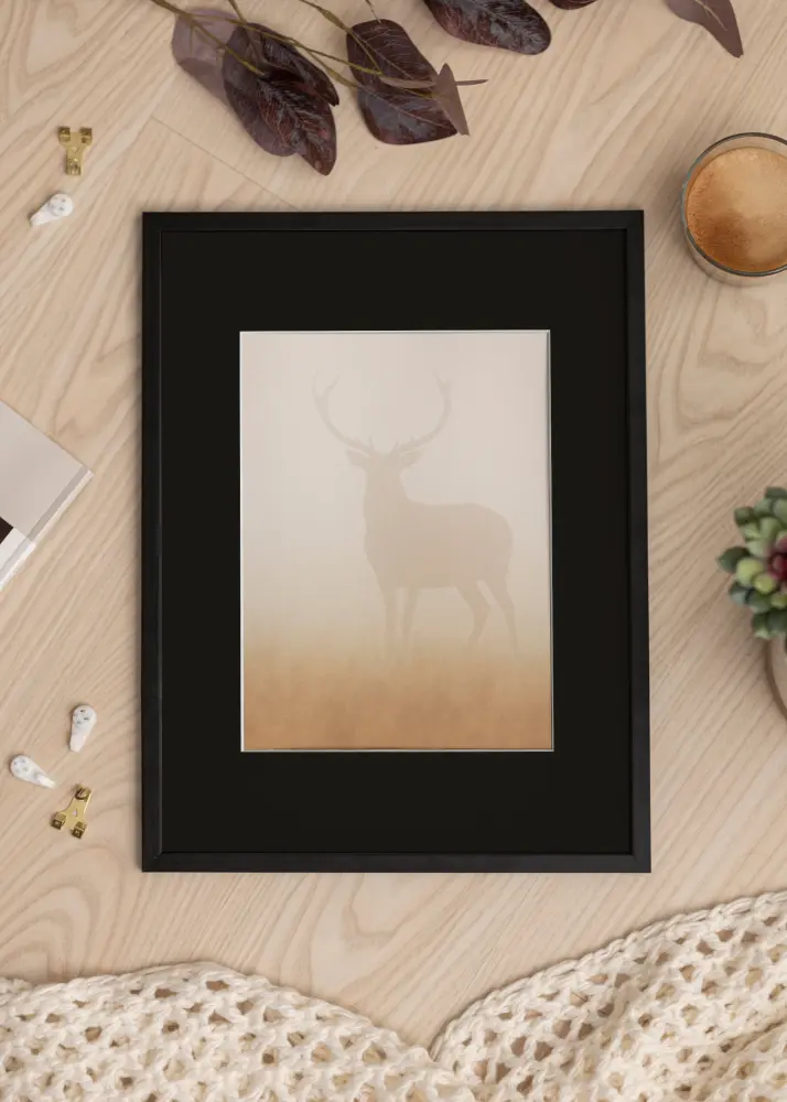 Moldura Galant Preto 30x40 cm - Passe-partout Preto 21x29,7 cm (A4)