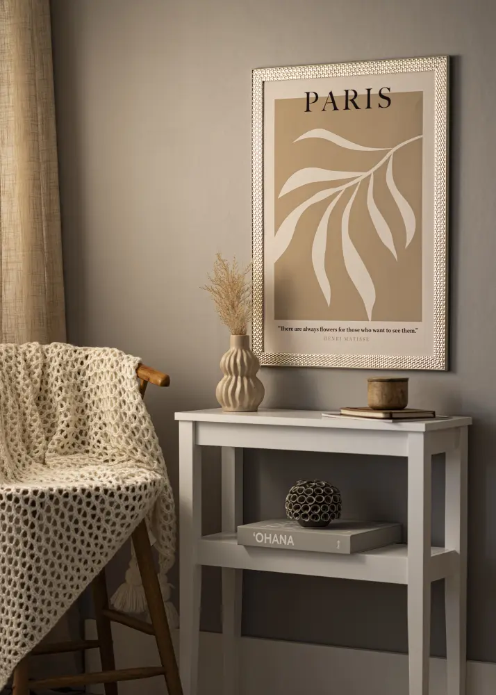 Moldura Grace Prateado 70x100 cm - Passe-partout Branco 59,4x84 cm (A1)