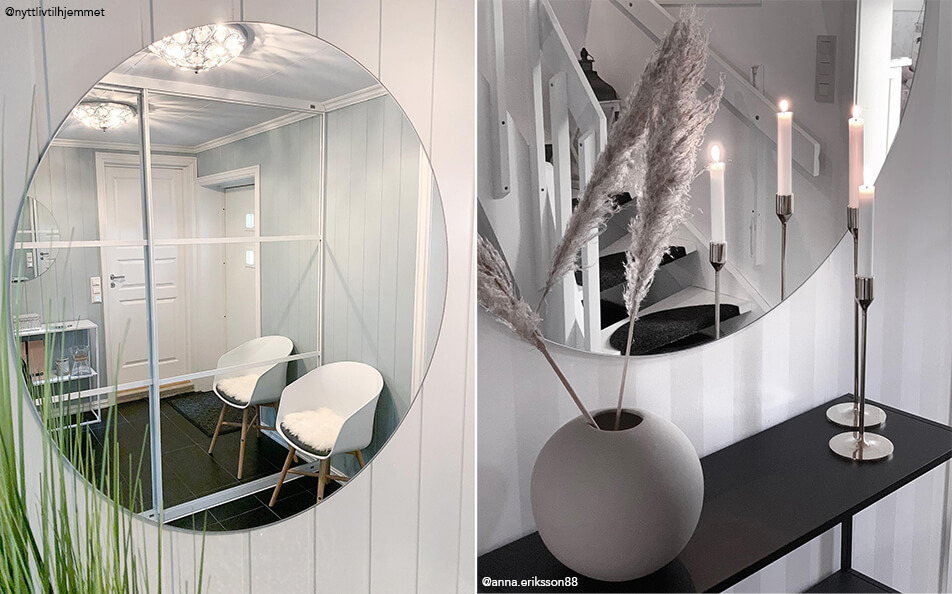 Inredning i hall - runda väggspeglar